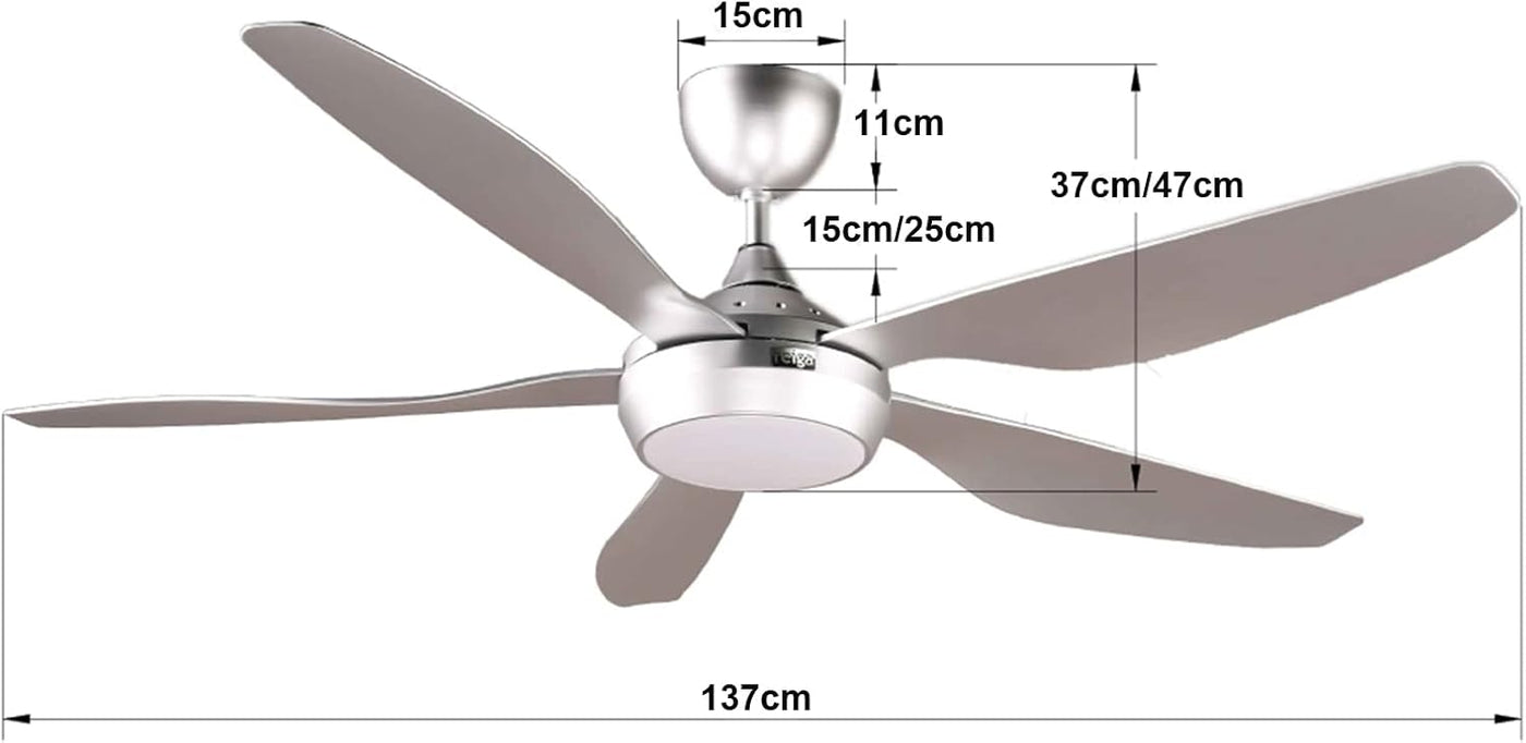 Reiga Smart Ceiling Fan 137cm Dimmable LED Remote Control Silver
