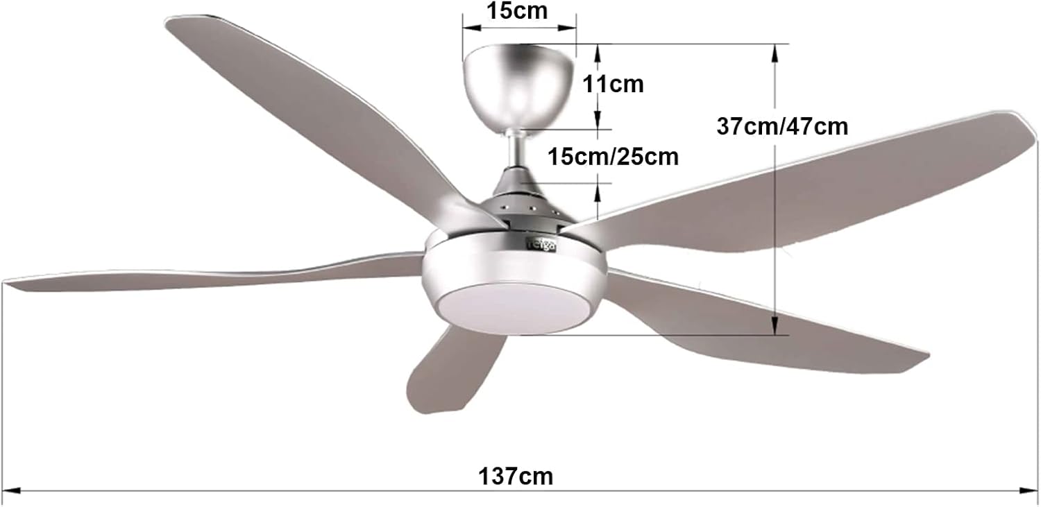Reiga Smart Ceiling Fan 137cm Dimmable LED Remote Control Silver