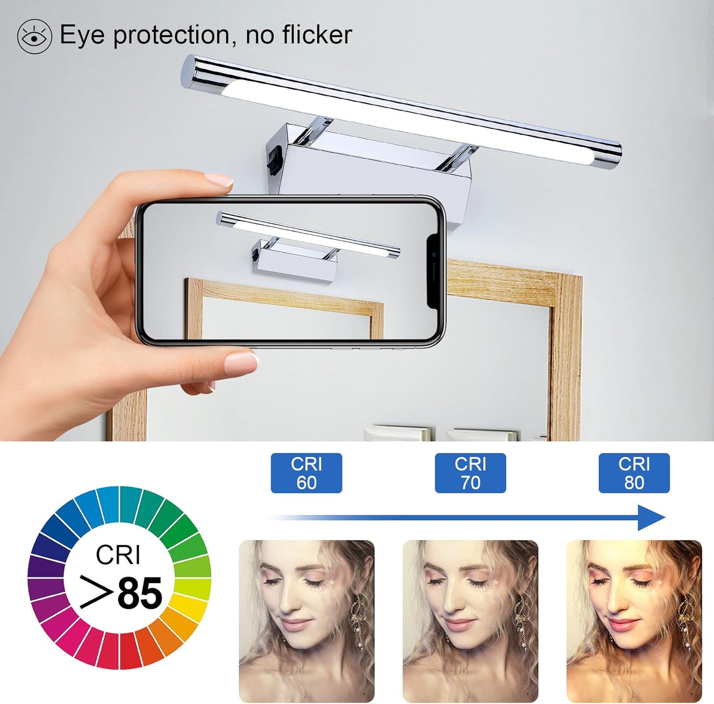 LED/Light with Switch for Mirror IP44 Waterproof Cool White 180° Adjustable Angle