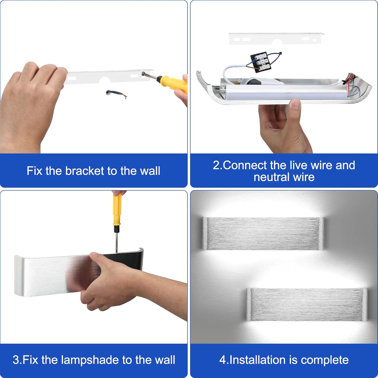LED Wall Light 31cm Up Down Silver Lamp Cold White Indoor Lighting Lightess