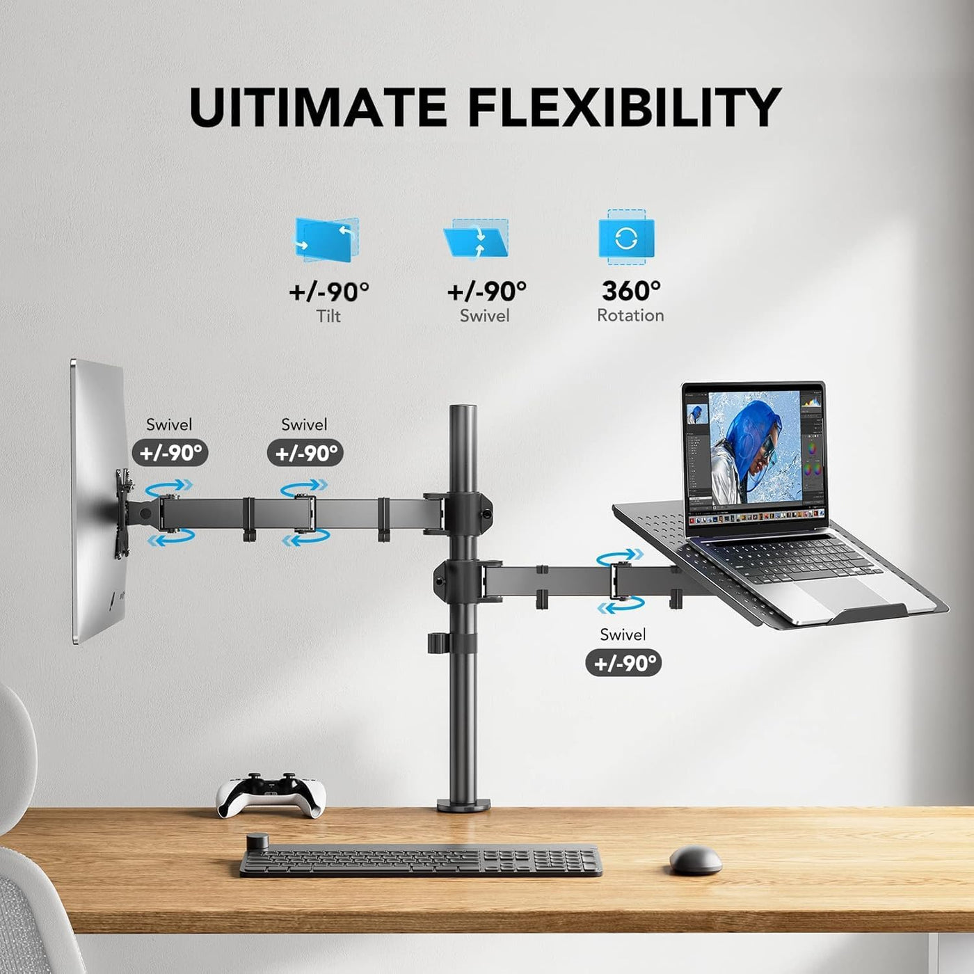 HUANUO Monitor Arm with Laptop Tray, 13–32" Screen & 17" Notebook