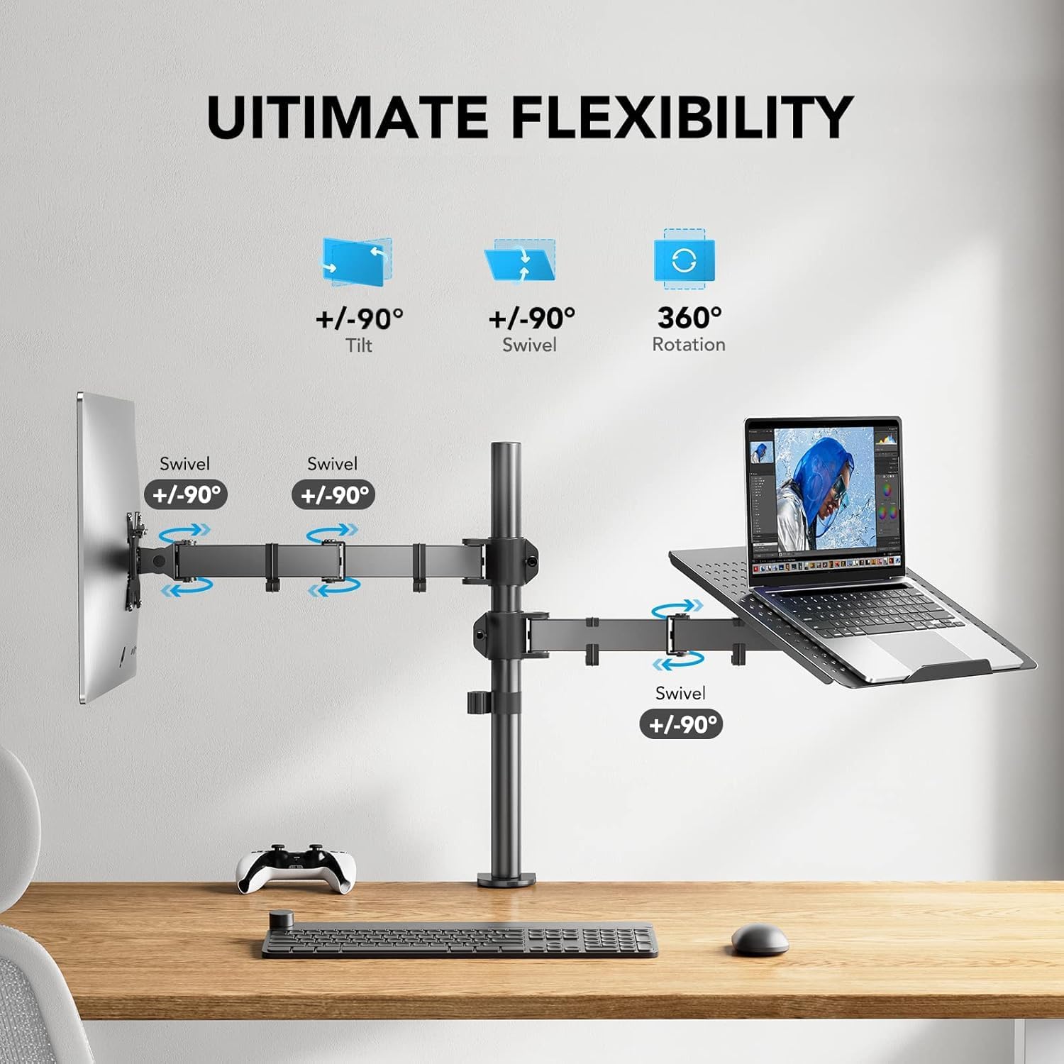 HUANUO Monitor Arm with Laptop Tray, 13–32" Screen & 17" Notebook