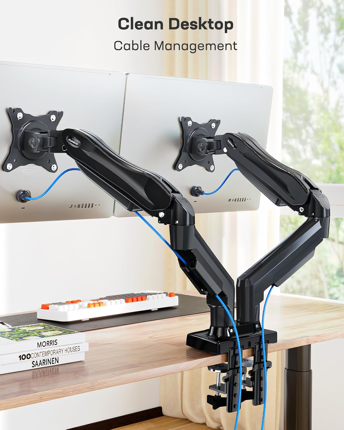 HUANUO Dual Monitor Arm 13–32", Adjustable Desk Mount, VESA 75/100