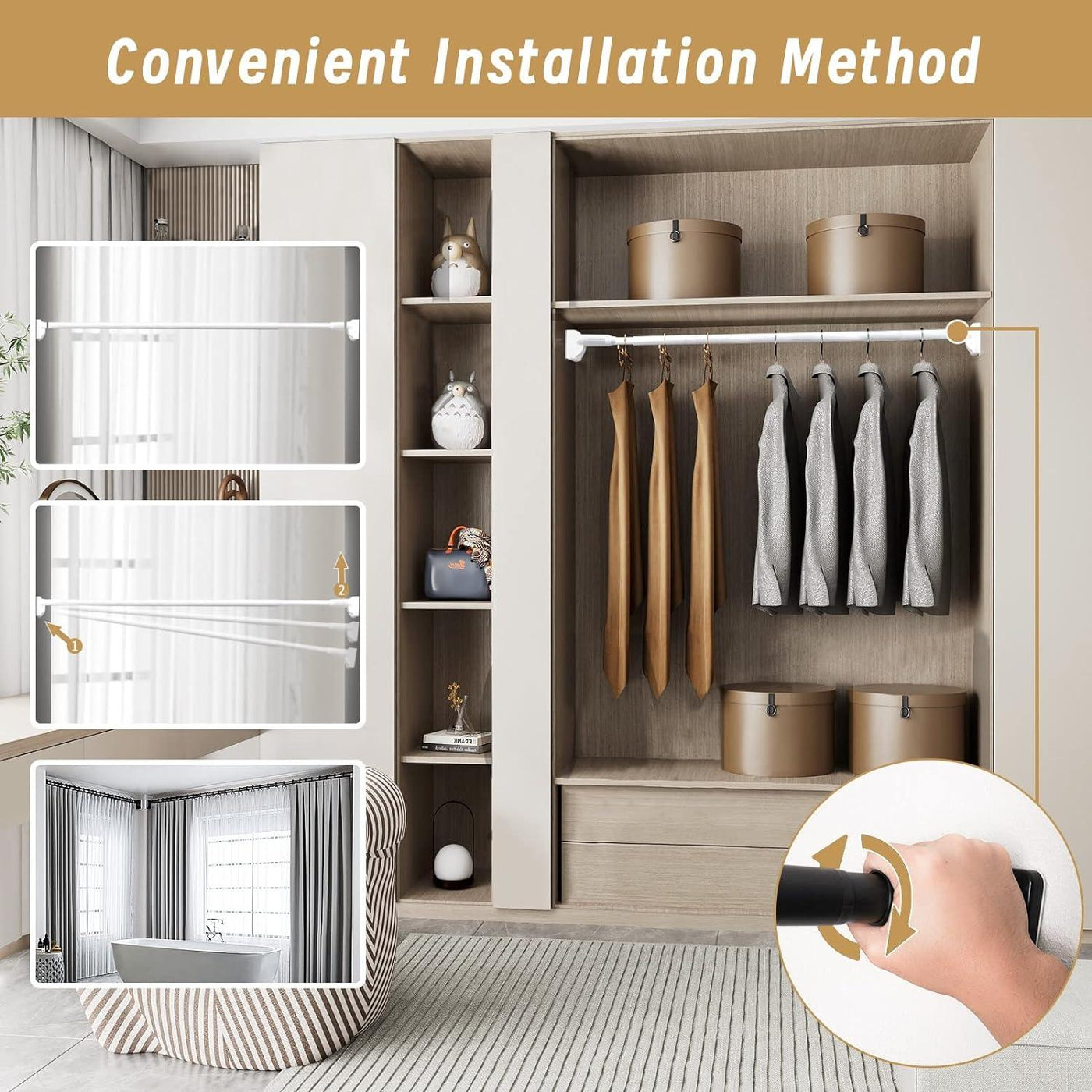 Telescopic Shower Curtain Rod 75-120cm, Steel Tension Pole Extendable - Massive Discounts