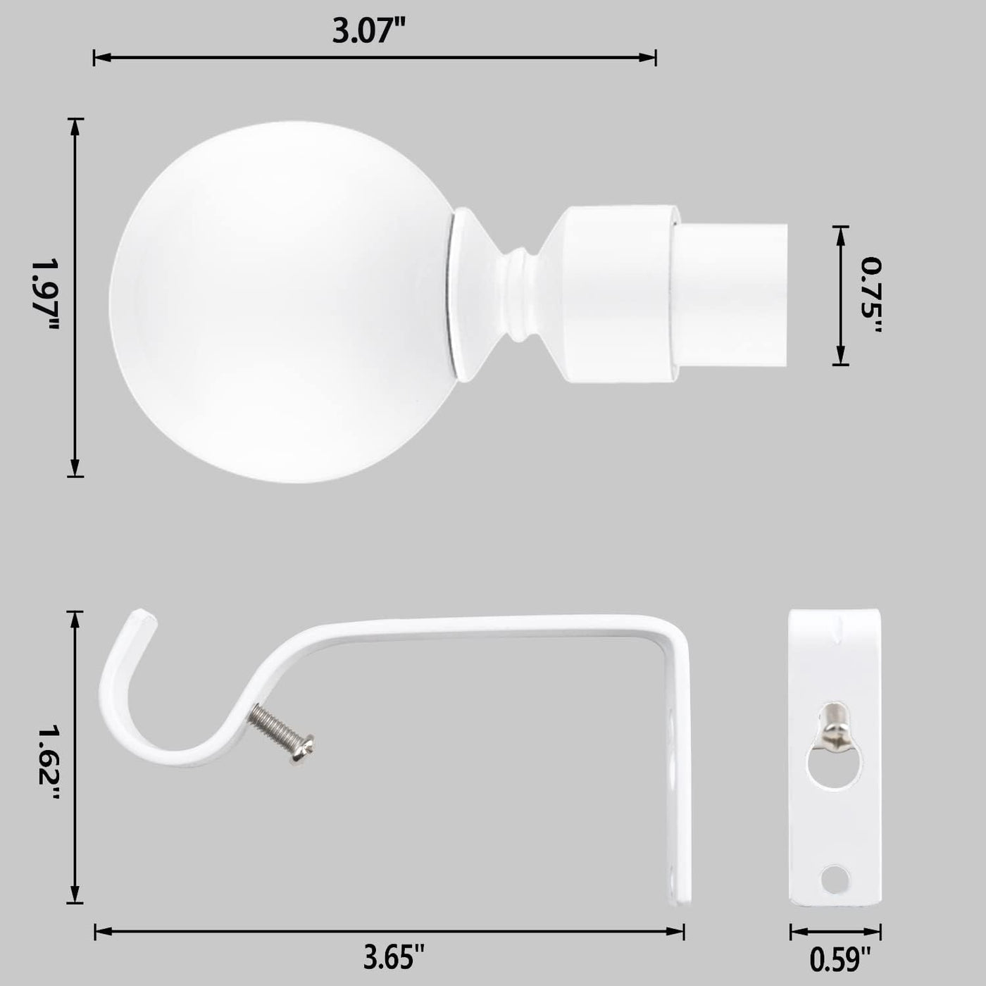 White Extendable Curtain Pole 120-300cm with Metal Ball Finials, 19mm Diameter
