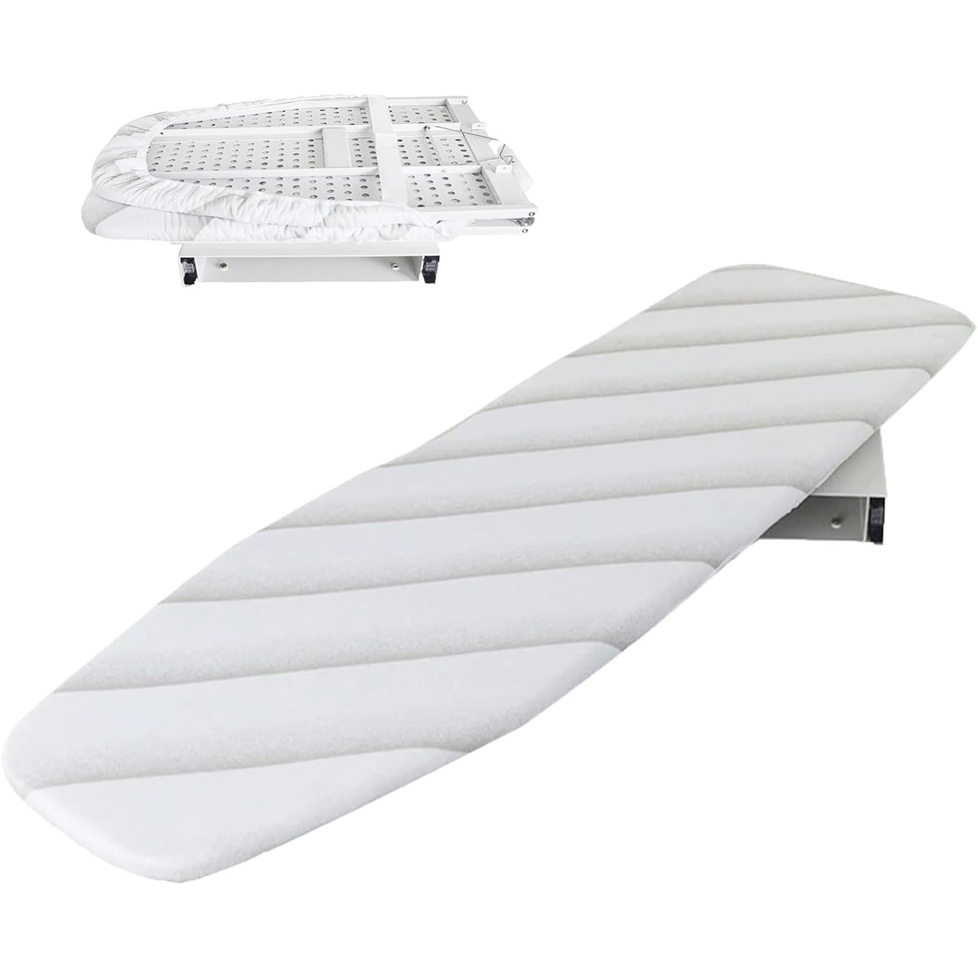 A white Nisorpa pull-out ironing board with a heat-resistant cover, shown both folded and unfolded.