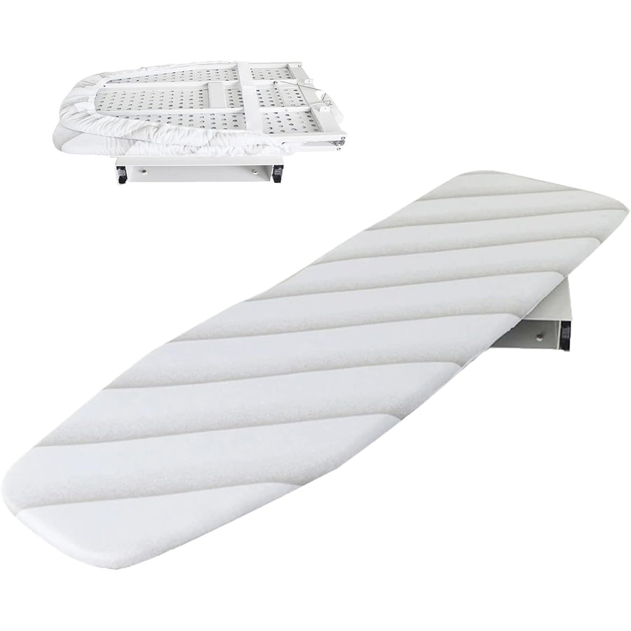 A white Nisorpa pull-out ironing board with a heat-resistant cover, shown both folded and unfolded.