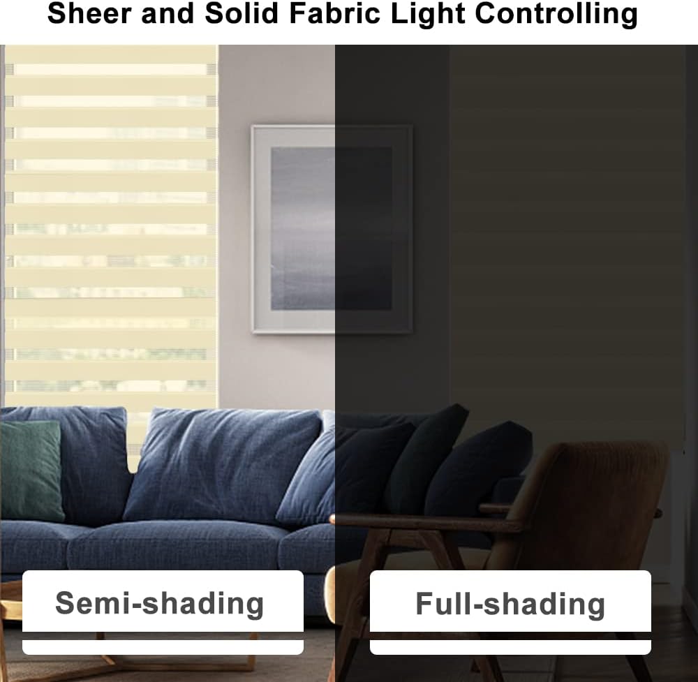 Kokorona Day & Night Zebra Roller Blinds, 75x150cm, Light Filtering, Beige