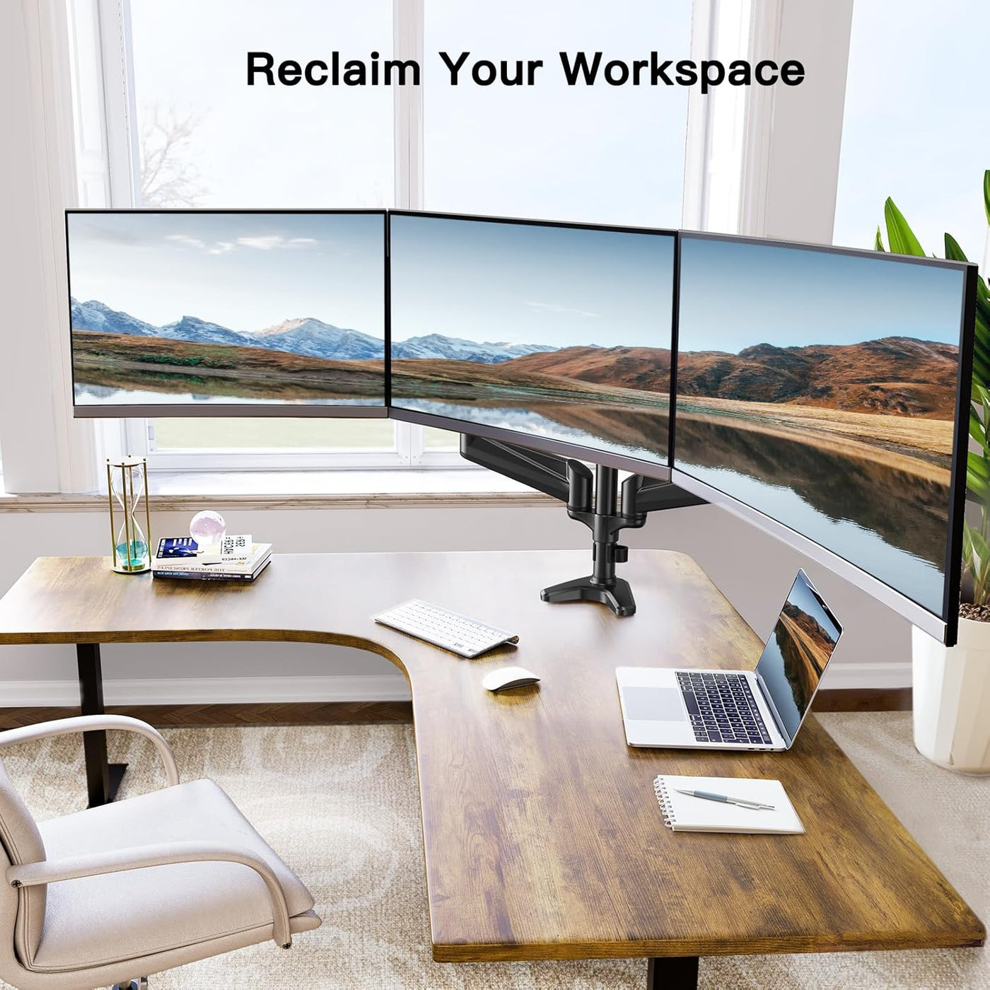 Triple Monitor Stand Desk Mount 17 to 32 Inch Adjustable Arms HUANUO