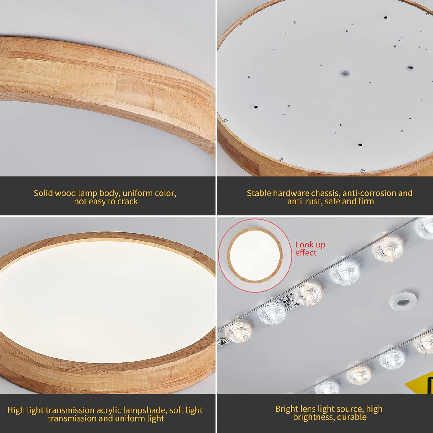 Schindora Wooden LED Ceiling Light – 20W, 6000K Cool White, Ø30cm