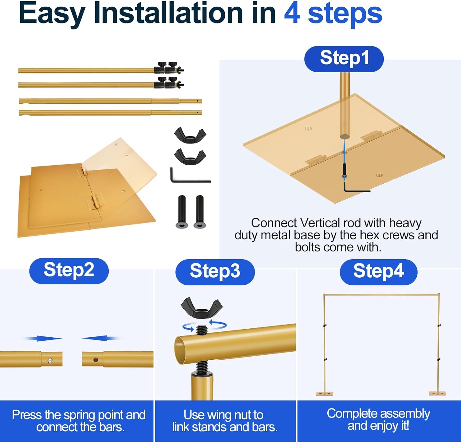 Heavy Duty Backdrop Stand 6.5x10ft Adjustable Steel Base Gold EMART