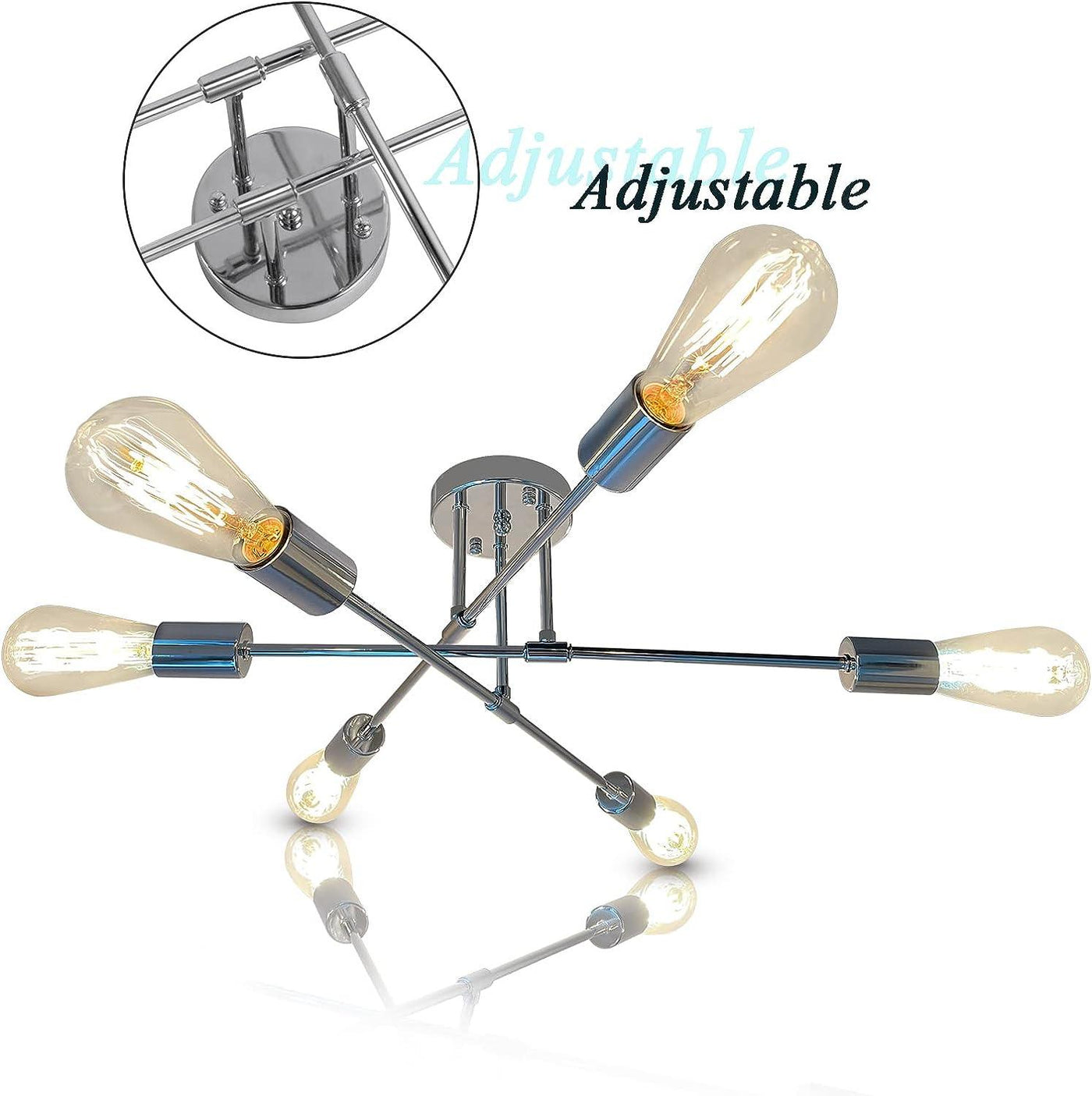 Mount Ceiling 6- Lights Silver Semi Flush with E27 Base 22.05in/56 cm - Massive Discounts