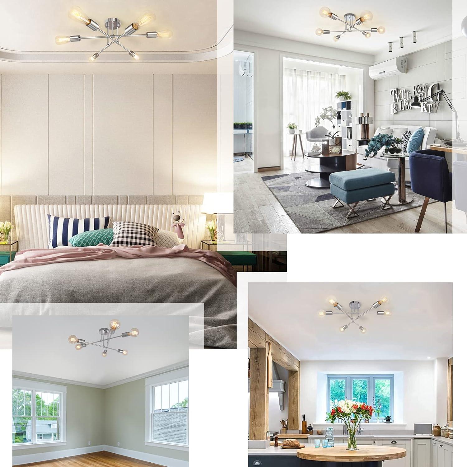 Mount Ceiling 6- Lights Silver Semi Flush with E27 Base 22.05in/56 cm - Massive Discounts