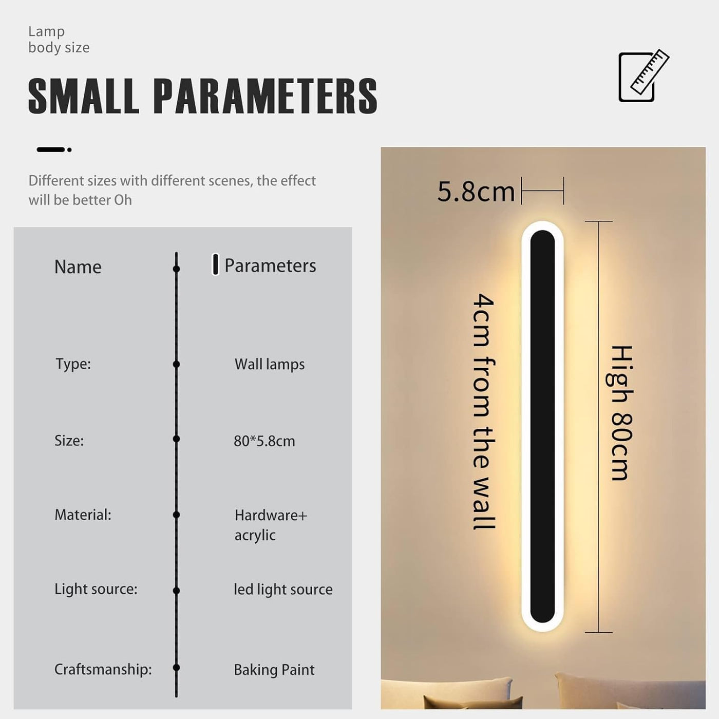 Mikeru 80CM IP65 31W Outdoor Wall Light, Warm White 3000K, Oval Wall Mount