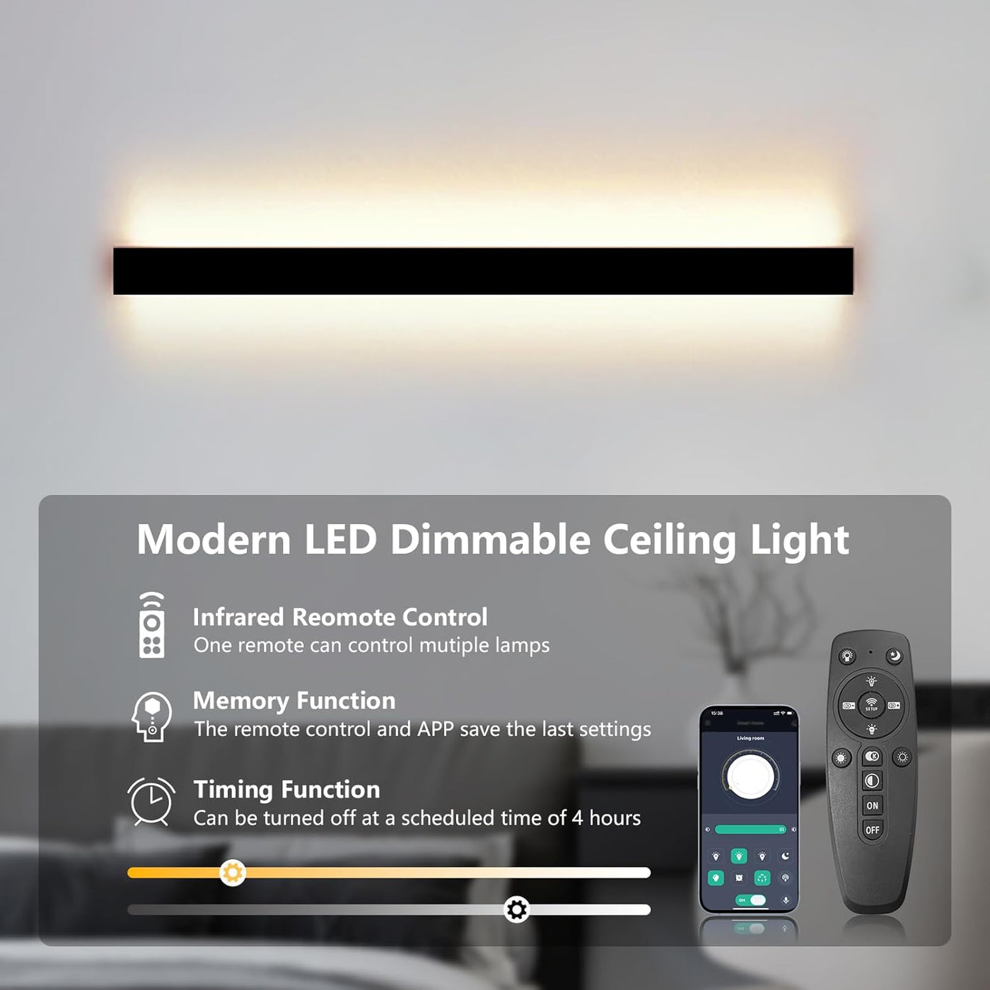 SUCIKORIO 100cm LED Wall Light, 40W Dimmable 3000-6500K, APP & Remote Control