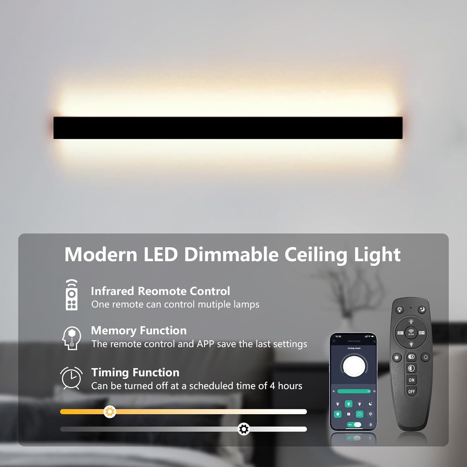 SUCIKORIO 100cm LED Wall Light, 40W Dimmable 3000-6500K, APP & Remote Control
