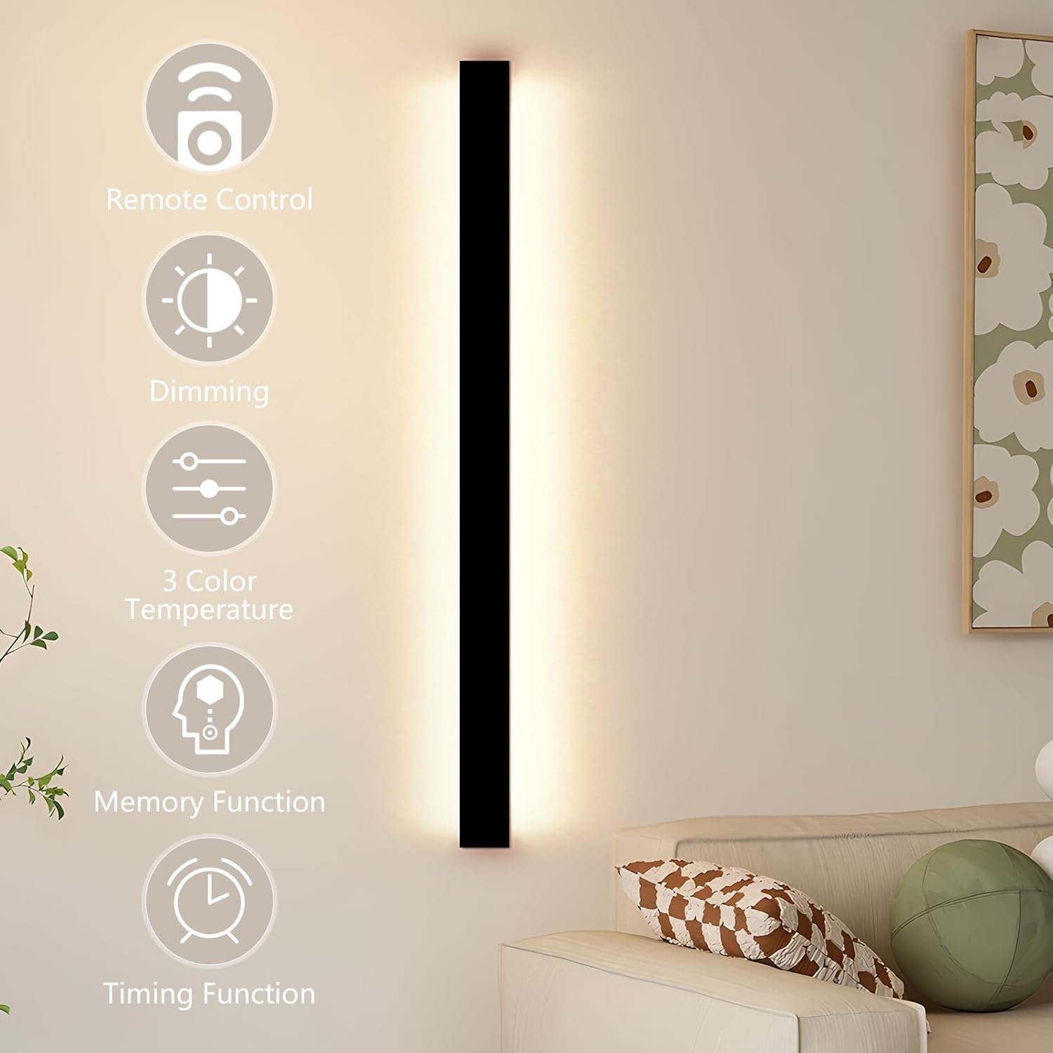 SUCIKORIO 100cm LED Wall Light, 40W Dimmable 3000-6500K, APP & Remote Control