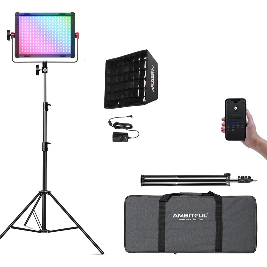 AMBITFUL 1-Pack RGB LED Video Light Kit w/ APP Control, Softbox, CRI 97+ - Massive Discounts