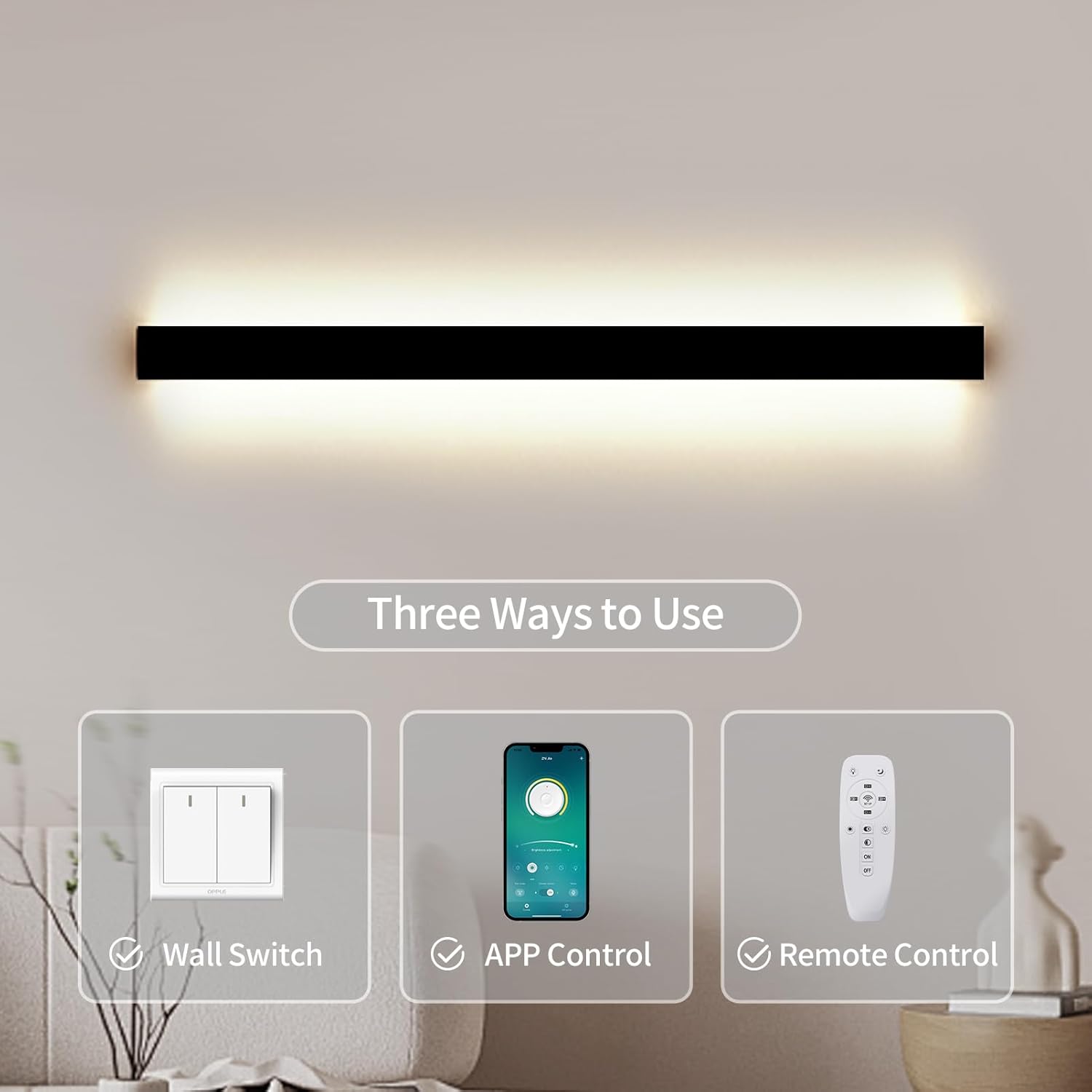 SUCIKORIO 100cm LED Wall Light, 40W Dimmable 3000-6500K, APP & Remote Control