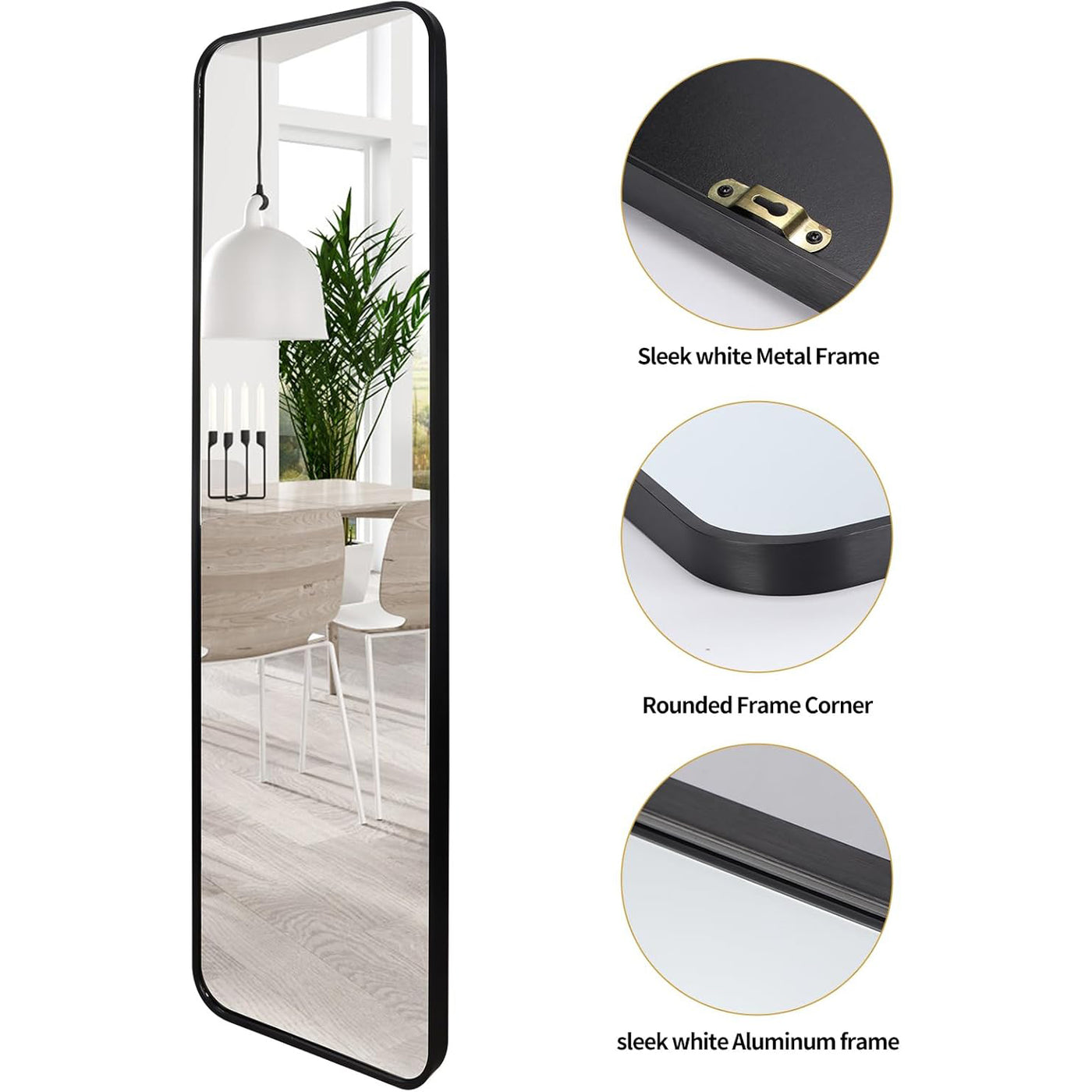 Full Length Wall Mirror 14x47in Black Aluminum Frame Large Body Mirror EXYGLO