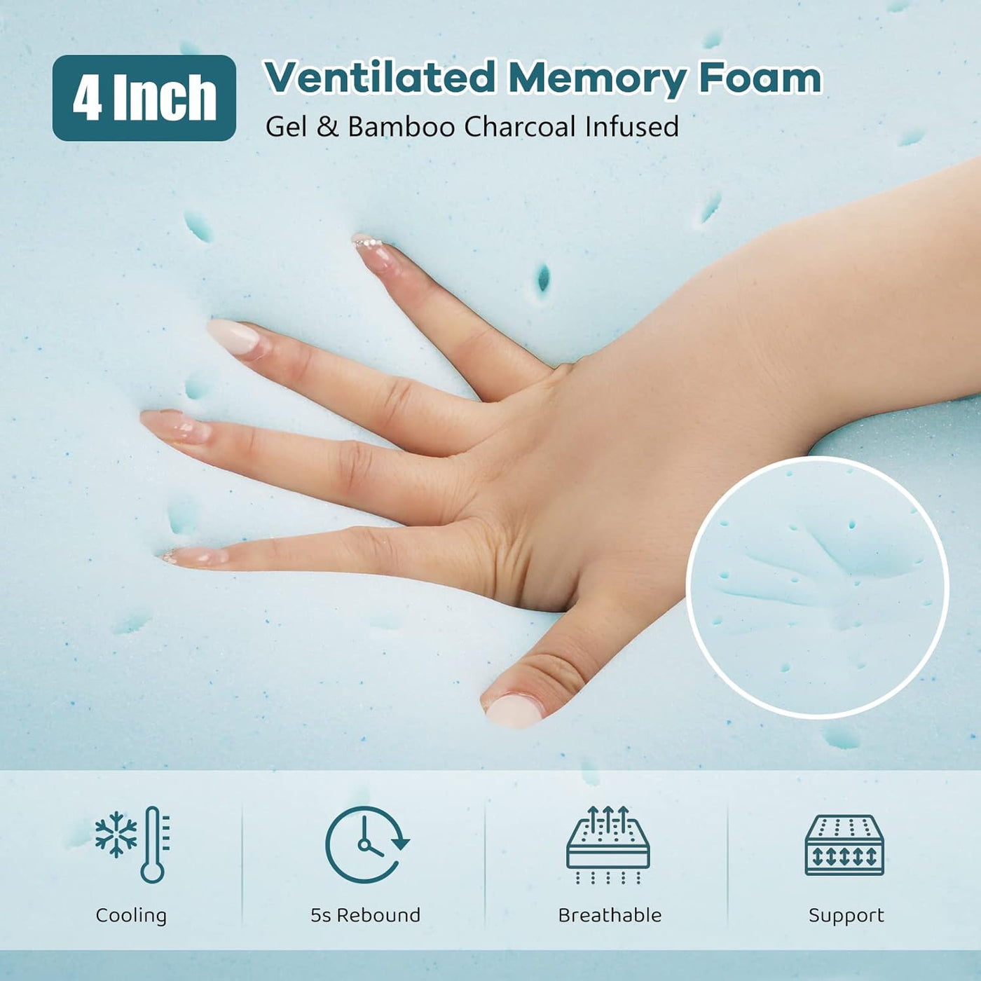 Memory Foam Mattress Vesgantti 4'' Topper Small Double, Gel & Bamboo, 120x190cm