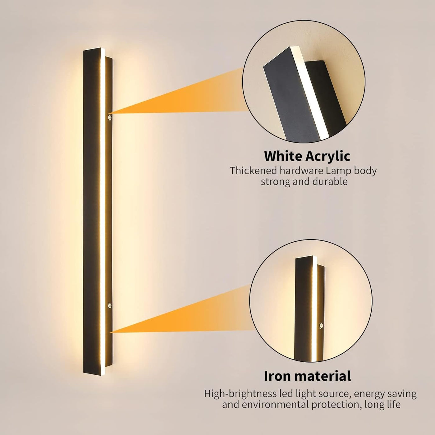 Mikeru 80CM LED Outdoor Wall Light, 3 Color 3000K/4500K/6000K, Rainproof