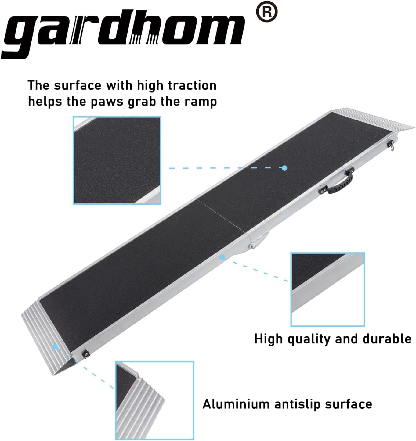 Gardhom 183x38cm Aluminum Dog Car Ramp, Anti-Slip 180KG Capacity for Cars & SUVs