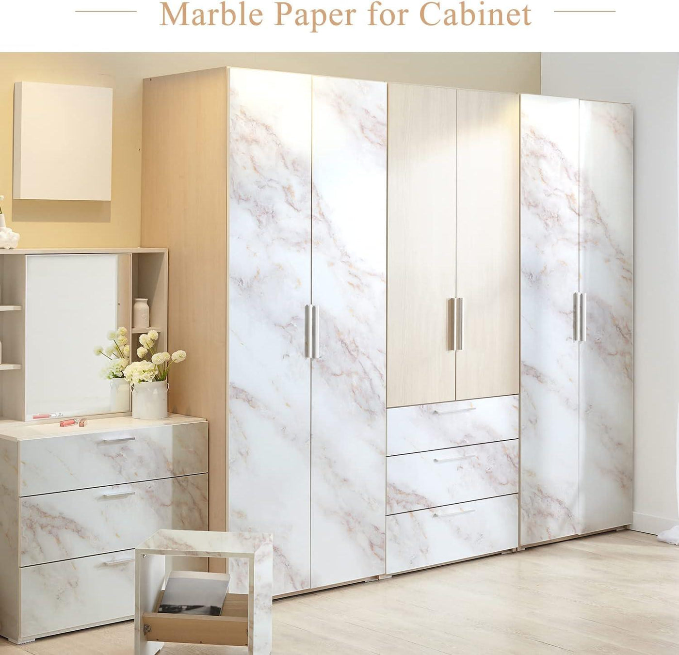 Self Adhesive Wallpaper Marble White-Brown Matte 90x200cm Waterproof - Massive Discounts