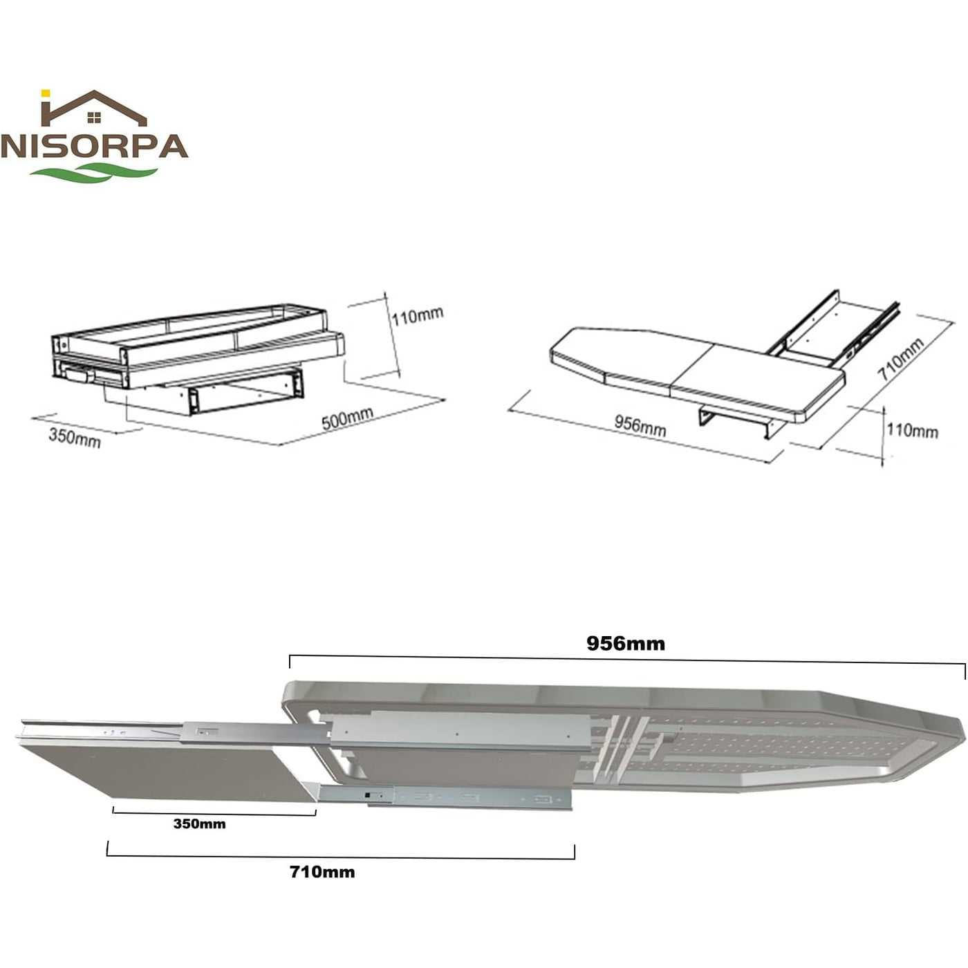 Pull-Out Ironing Board 180° Rotatable Heat-Resistant Cover 95.6x30cm Nisorpa