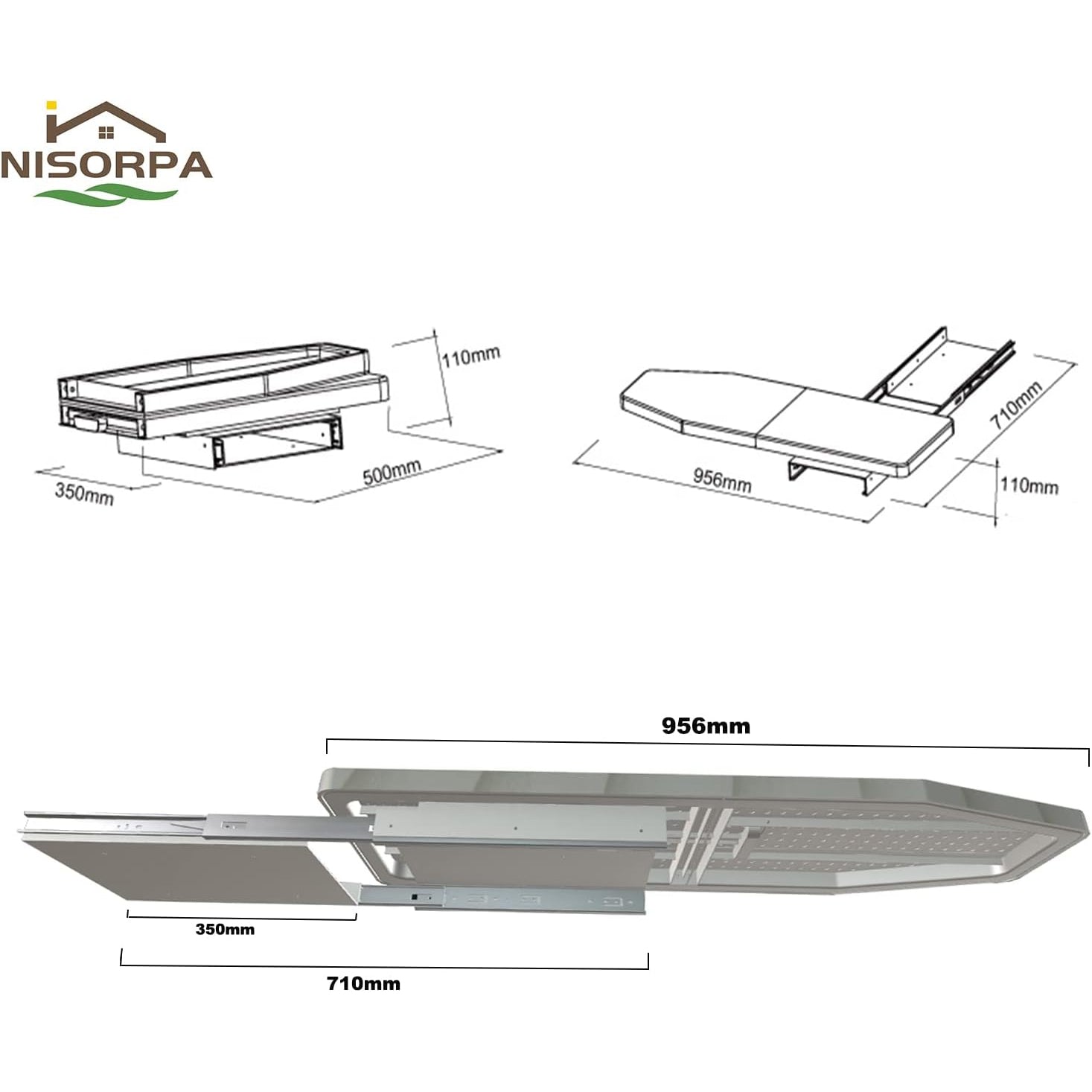 Pull-Out Ironing Board 180° Rotatable Heat-Resistant Cover 95.6x30cm Nisorpa