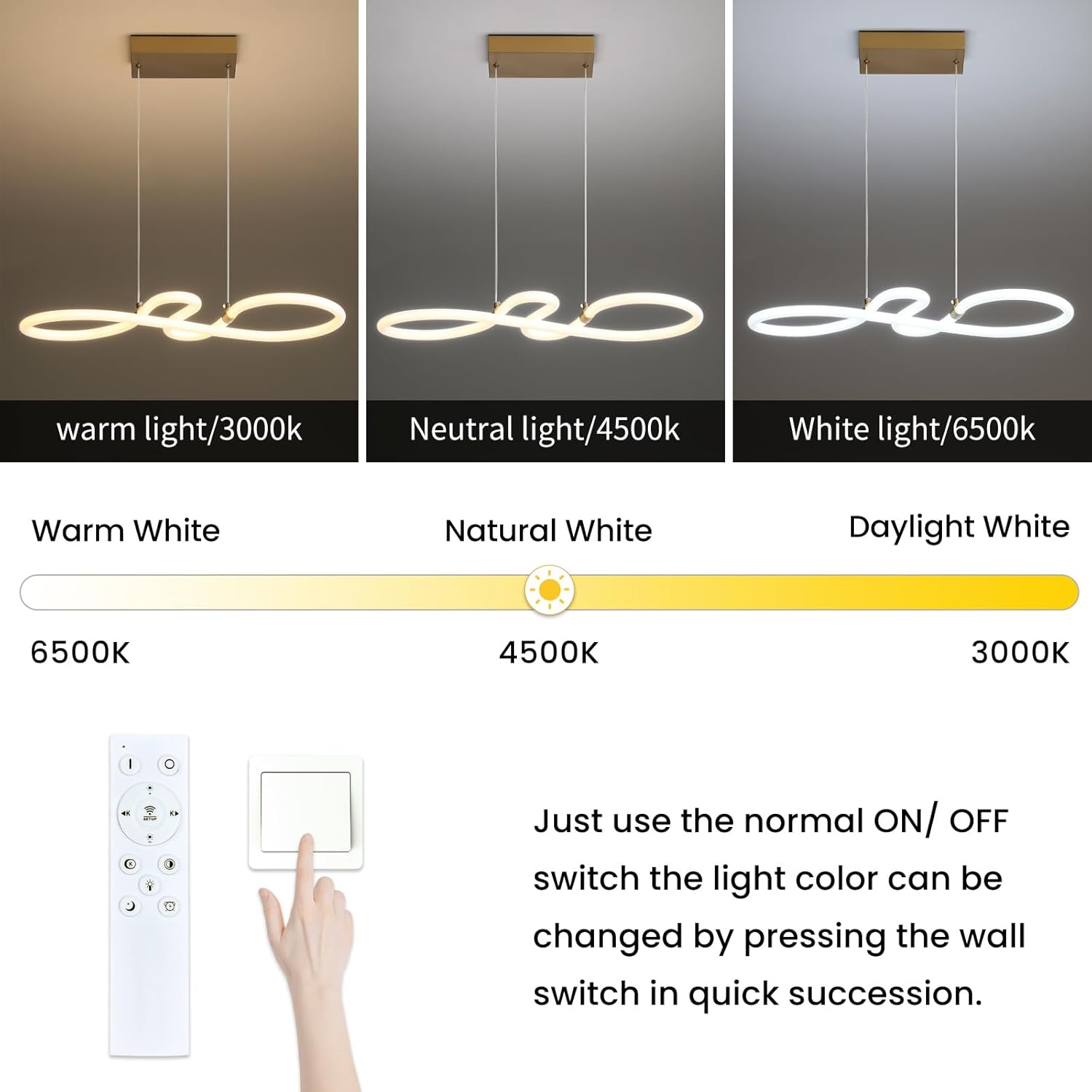 Dimmable Pendant Light LED White Modern Hanging Lamp Kitchen Island Mikeru