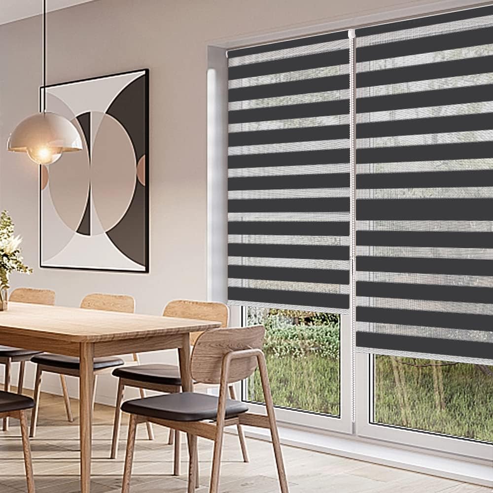 Kokorona Day & Night Zebra Roller Blinds, 60x230cm, Light Filtering, Dark Grey