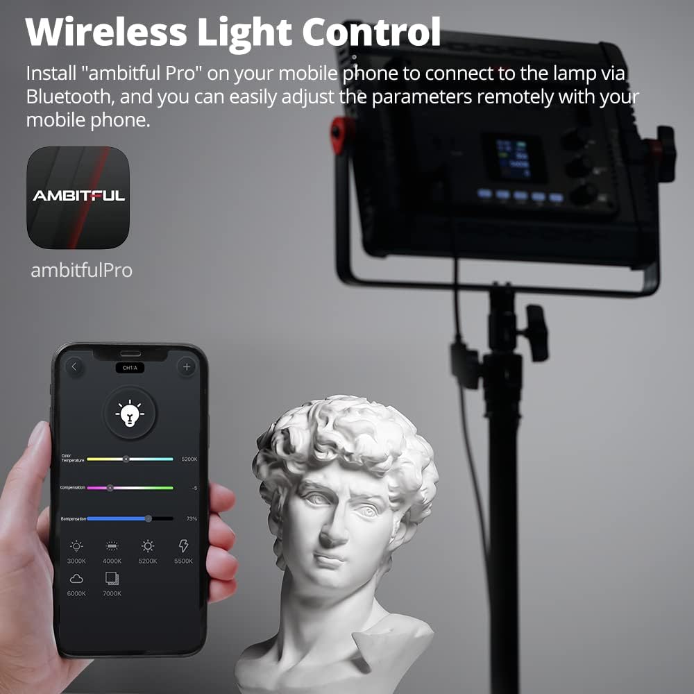AMBITFUL 1-Pack RGB LED Video Light Kit w/ APP Control, Softbox, CRI 97+
