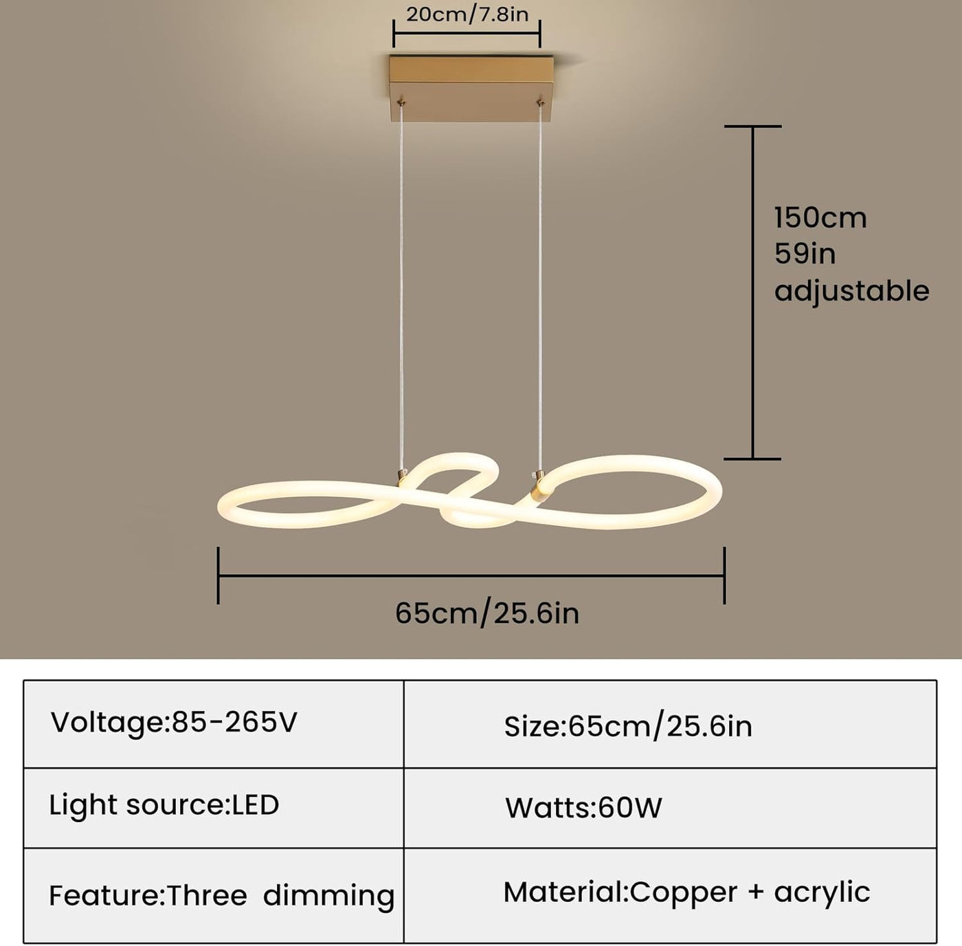 Dimmable Pendant Light LED White Modern Hanging Lamp Kitchen Island Mikeru