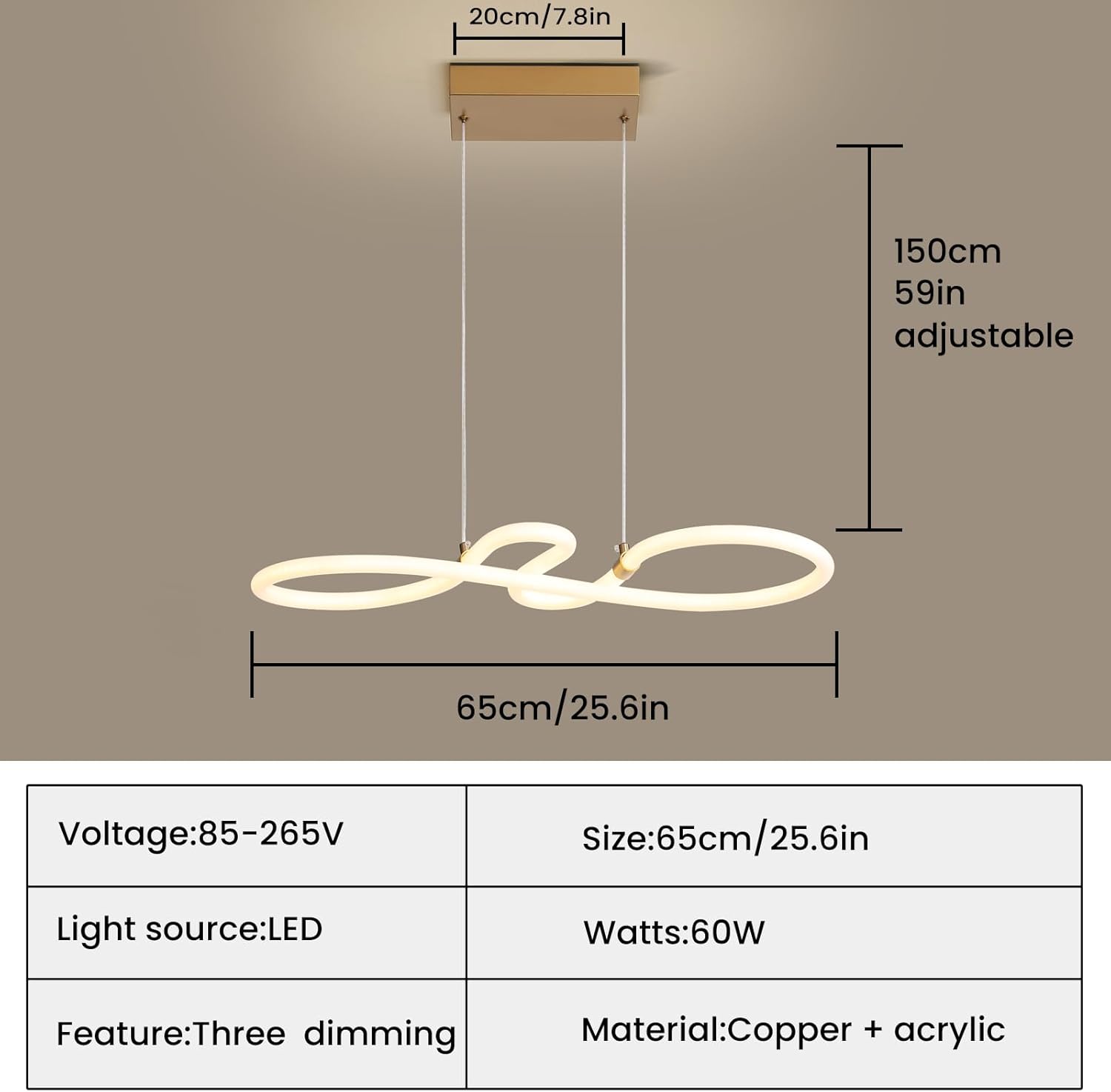 Dimmable Pendant Light LED White Modern Hanging Lamp Kitchen Island Mikeru