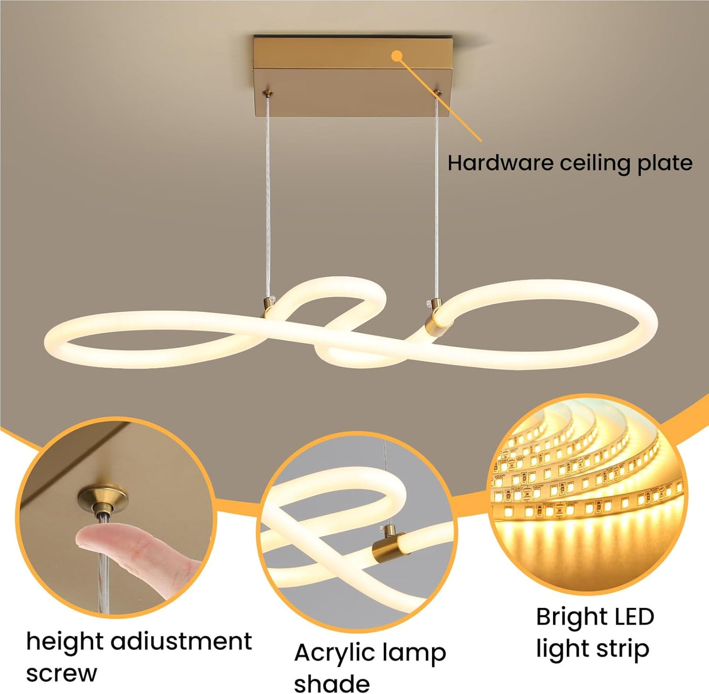 Dimmable Pendant Light LED White Modern Hanging Lamp Kitchen Island Mikeru