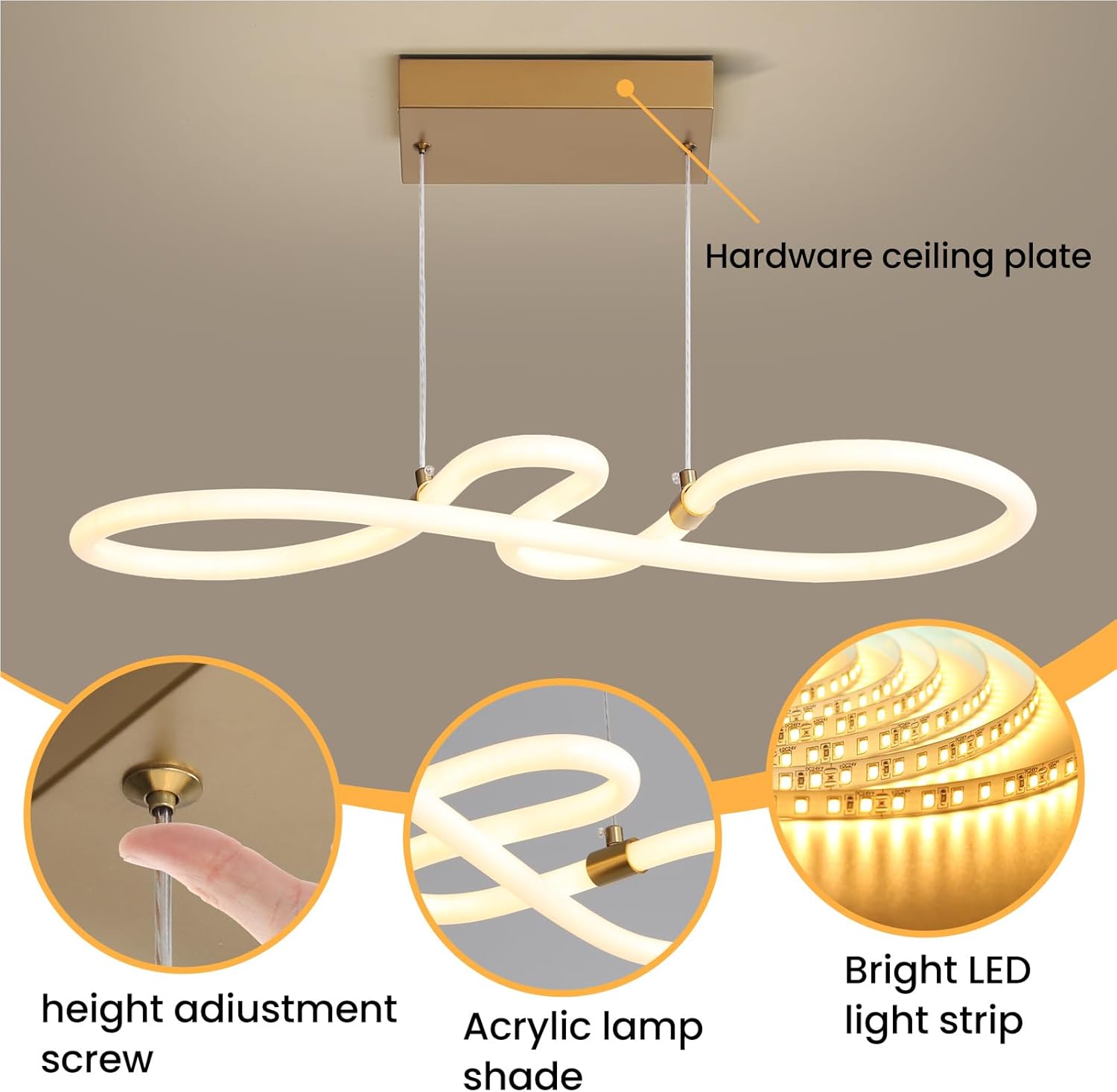 Dimmable Pendant Light LED White Modern Hanging Lamp Kitchen Island Mikeru