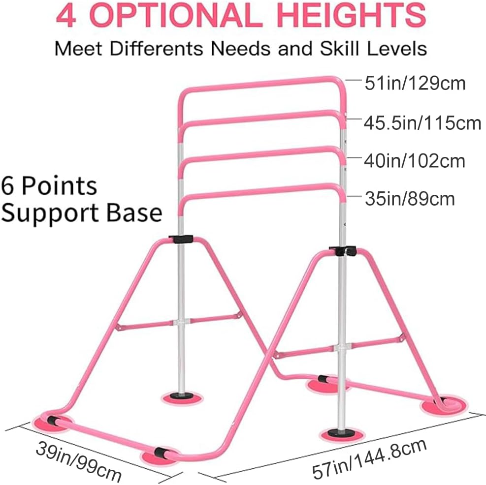 EVERYMILE Junior Gymnastics Bars, Adjustable Kip Training Bar w/ Rings for Kids