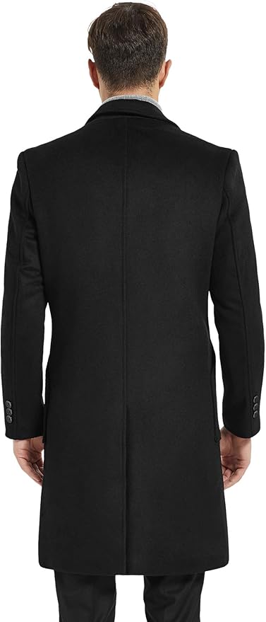 Mens Wool Trench Coat Slim Fit Long Woolen Overcoat Black Size XL iCKER
