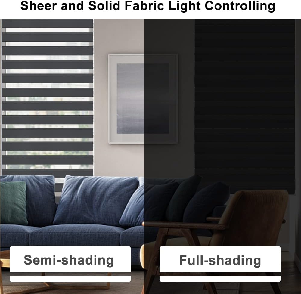 Kokorona Day & Night Zebra Roller Blinds, 60x230cm, Light Filtering, Dark Grey