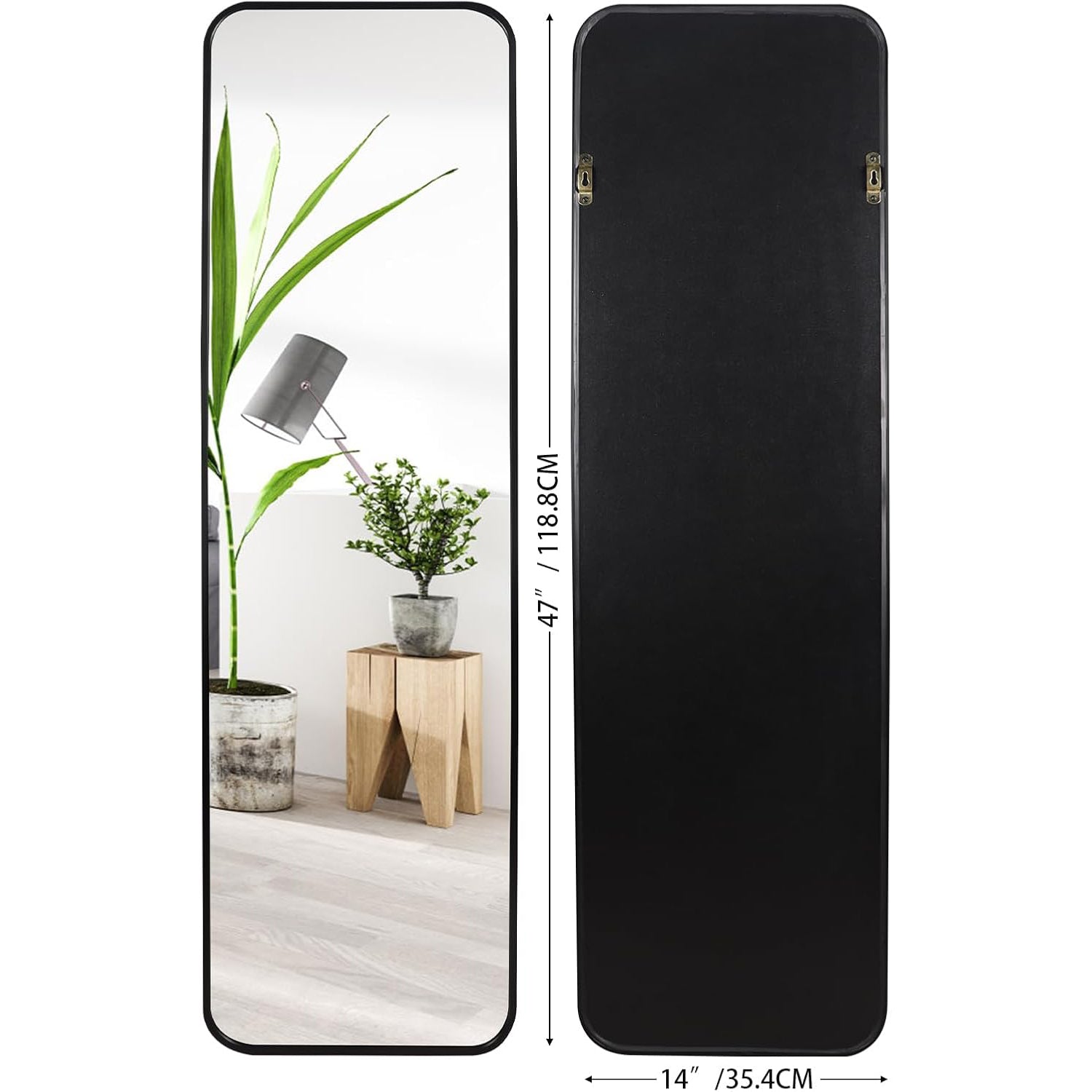 Full Length Wall Mirror 14x47in Black Aluminum Frame Large Body Mirror EXYGLO
