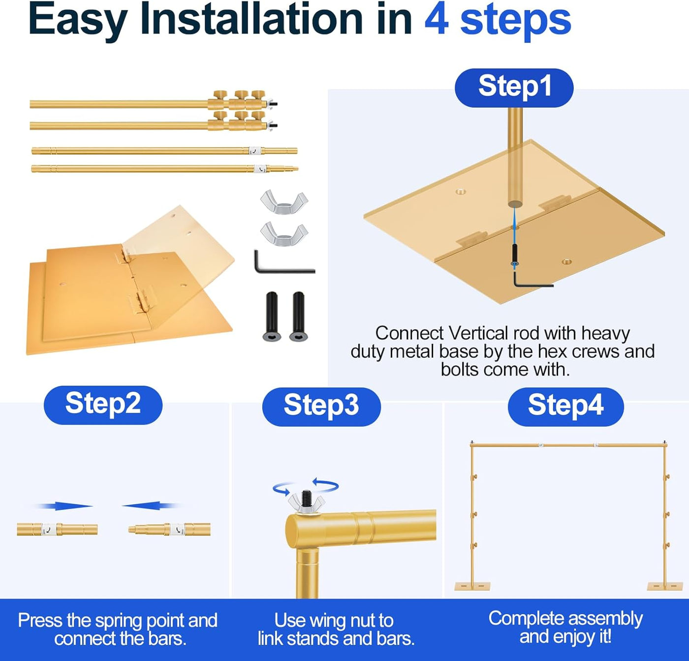 Gold Backdrop Stand 8.5x10ft Adjustable Photo Frame with Steel Base EMART