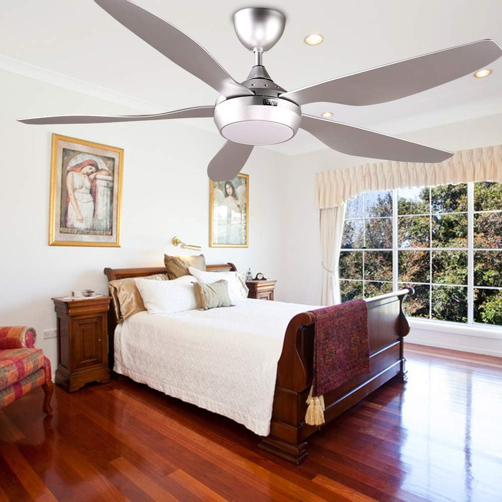 Reiga Smart Ceiling Fan 137cm Dimmable LED Remote Control Silver