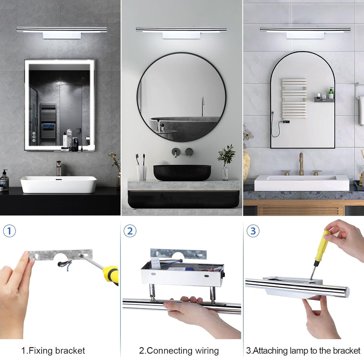 LED/Light with Switch for Mirror IP44 Waterproof Cool White 180° Adjustable Angle