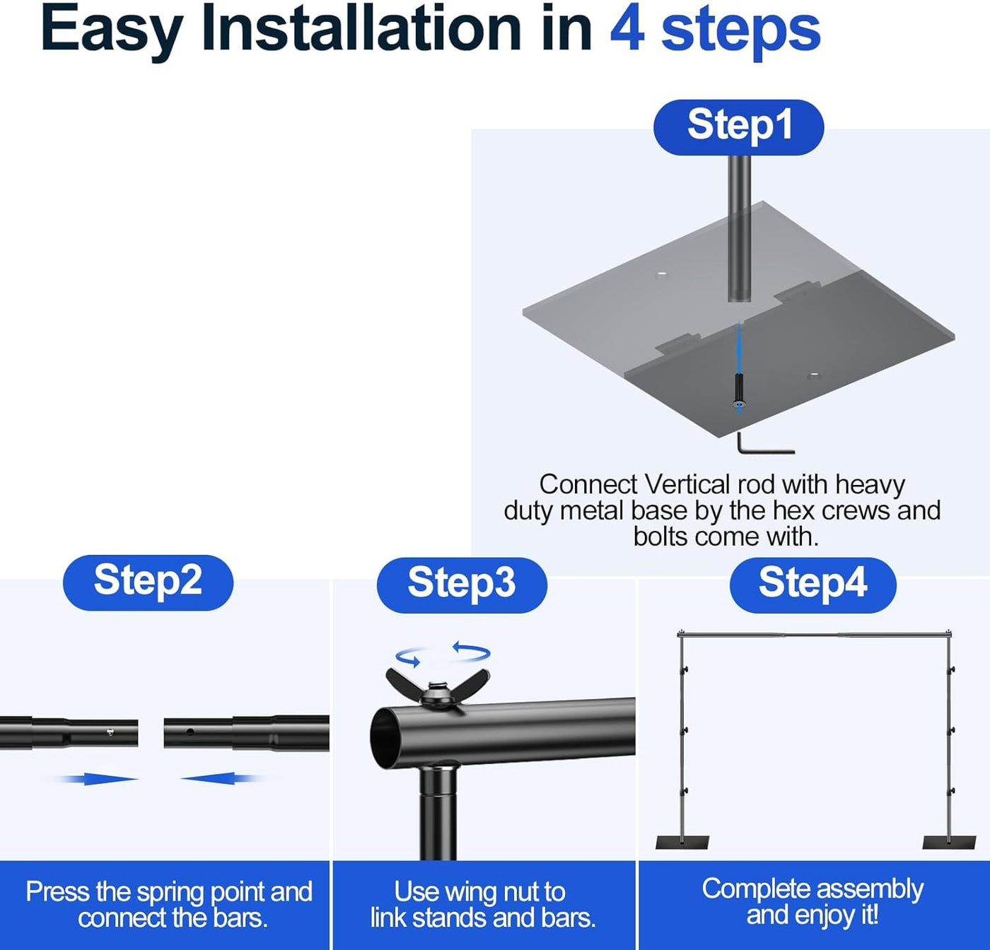 EMART 10x10ft Heavy Duty Black Backdrop Stand, Adjustable Support Kit