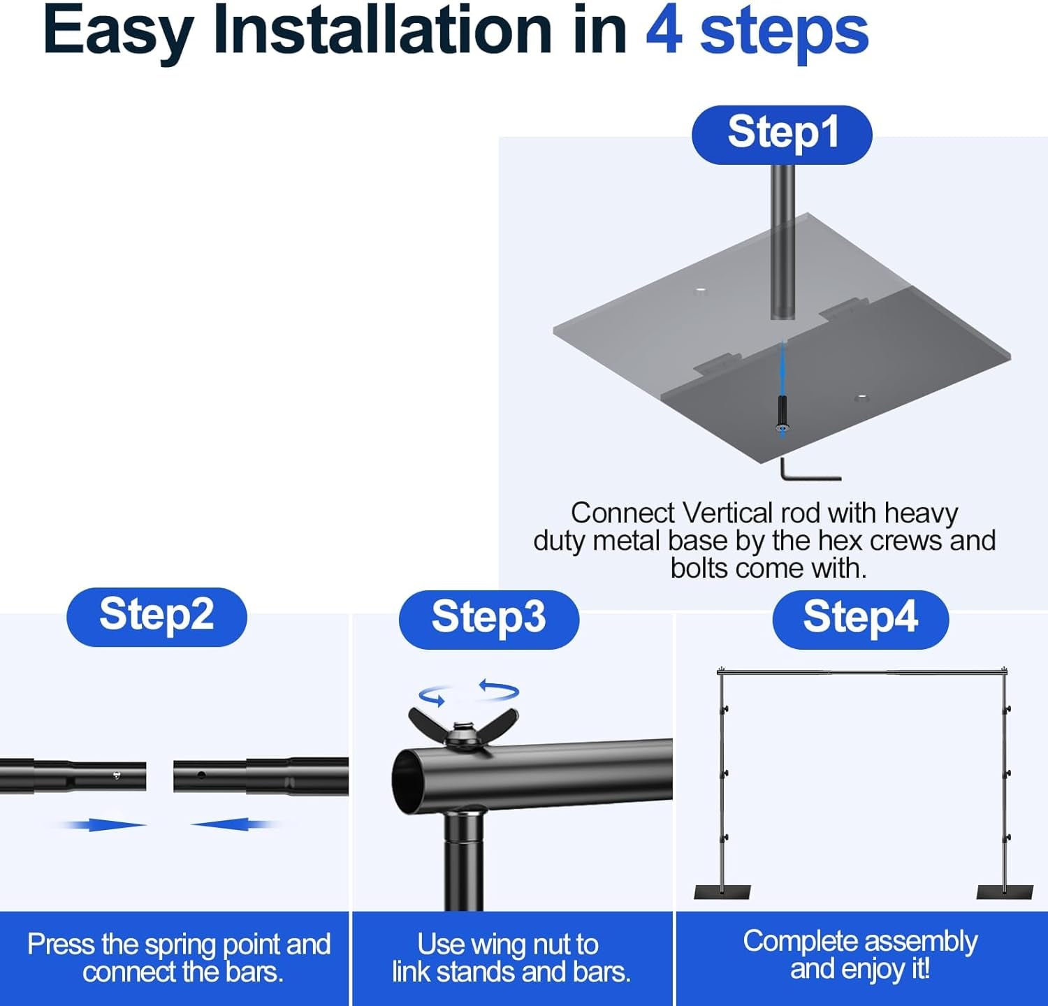 EMART 10x10ft Heavy Duty Black Backdrop Stand, Adjustable Support Kit