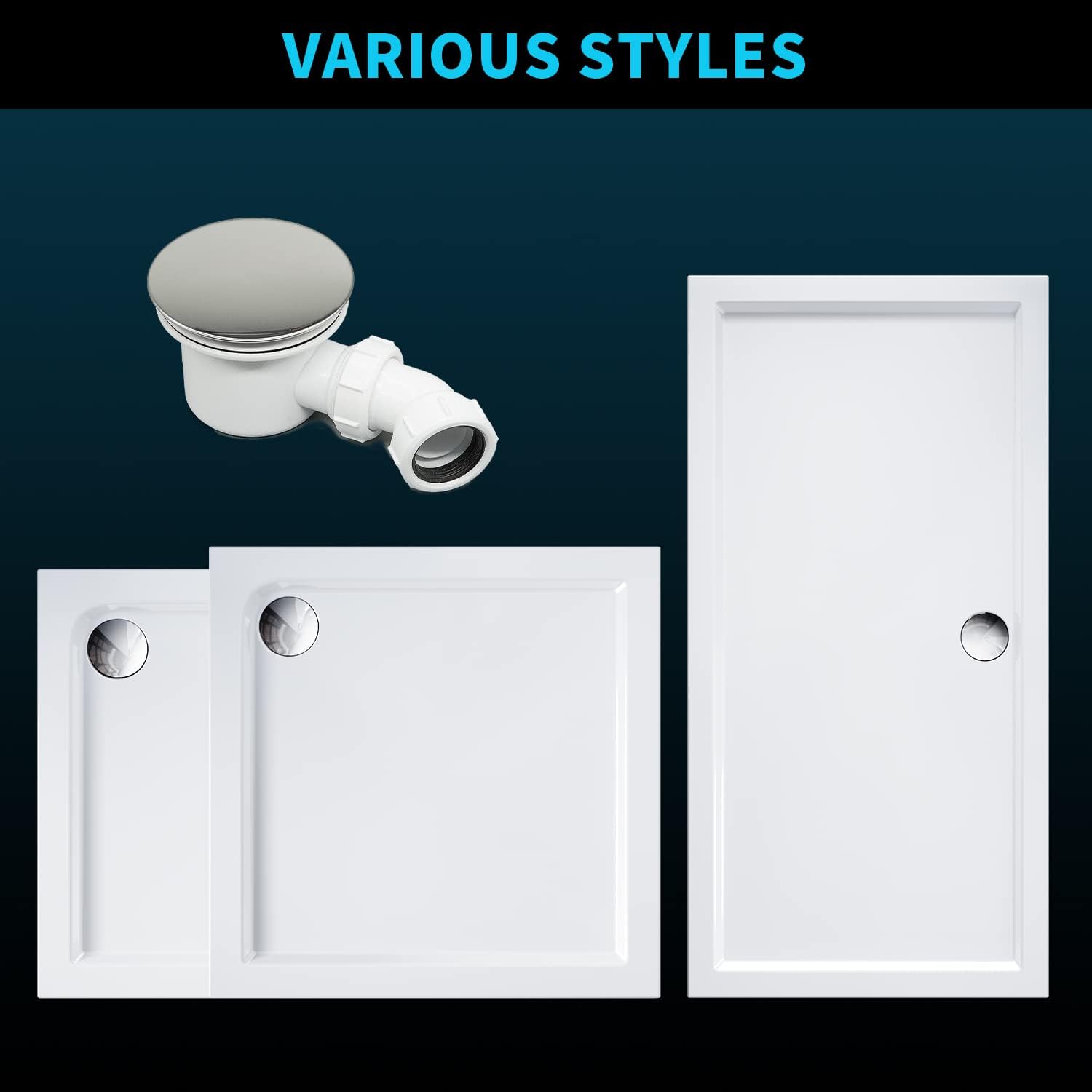 ELEGANT 760 x 760 x 40 mm Square Stone Shower Enclosure Tray + Waste Trap