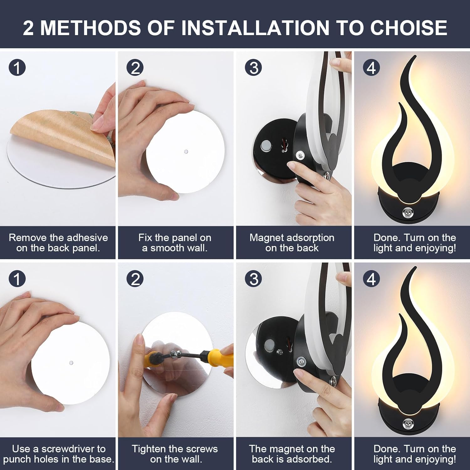 Step-by-step guide on installing a wall light fixture with four methods.