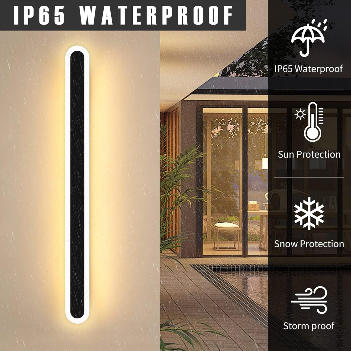 Mikeru 80CM IP65 31W Outdoor Wall Light, Warm White 3000K, Oval Wall Mount