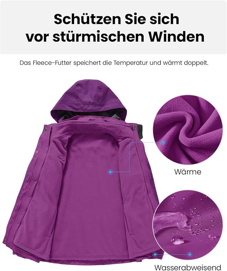 Women's Winter Ski Coat Jacket 3-in-1  Waterproof, Windproof, Warm, Purple Size S